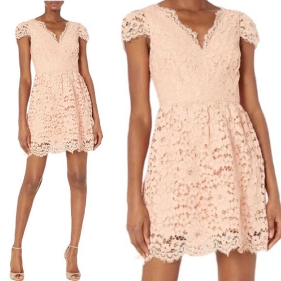 ERIN by Erin Fetherston Peach Alicia Floral Lace Fit Flare Mini Dress Sz 4 - Picture 2 of 14